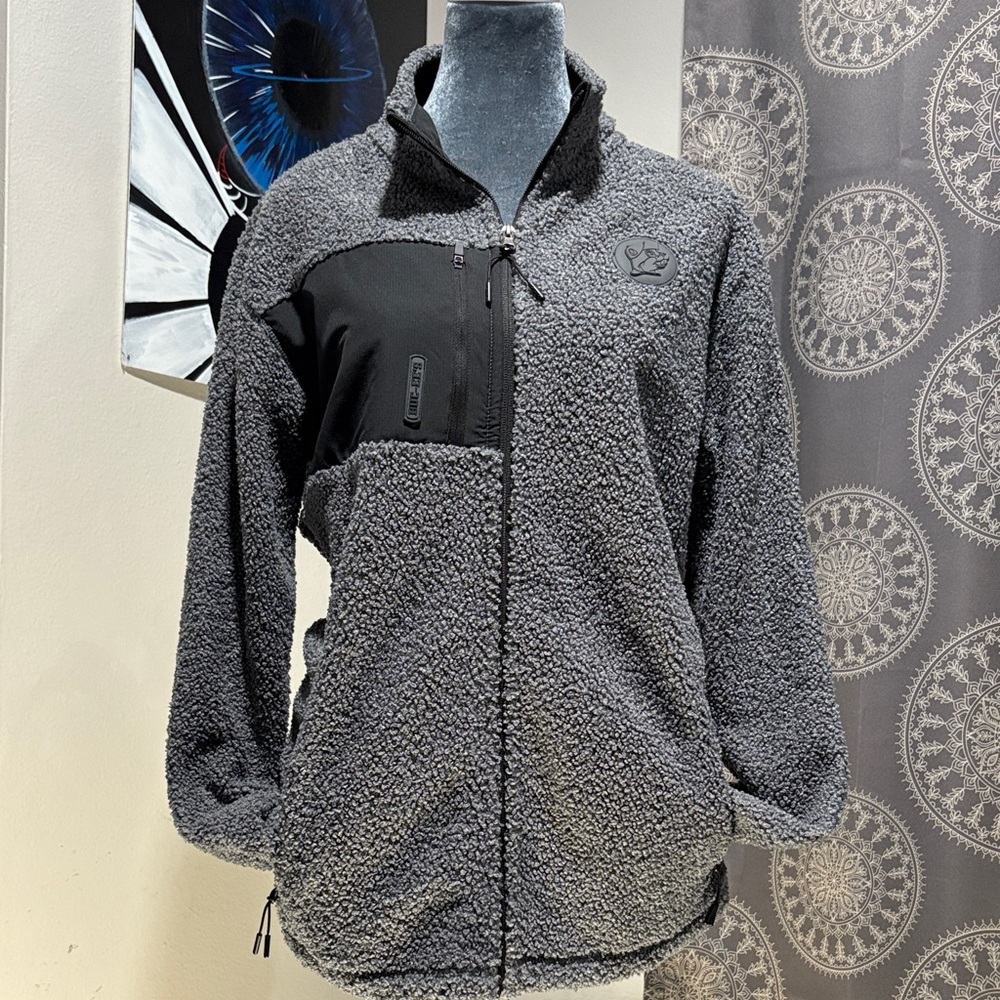Women's Gray Teddy Jacket with Black Accents